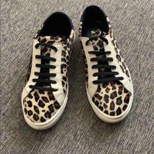 🟢 Zara Cowhide leather Cream Black Leopard Sneaker 6